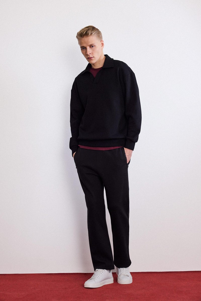 DeFacto Black Man Regular Fit Pocketed Straight Leg Sweatpants Casual - Image 1